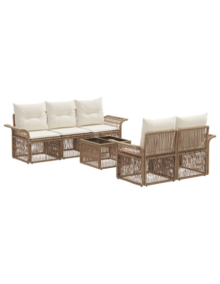 Set Divano da Giardino 6 pz Beige polyrattan
