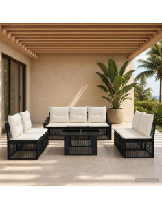 Set Divano da Giardino 8 pz Nero e Bianco Crema polyrattan