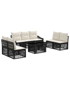 Set Divano da Giardino 8 pz Nero e Bianco Crema polyrattan 2