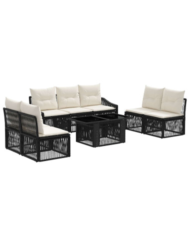 Set Divano da Giardino 8 pz Nero e Bianco Crema polyrattan