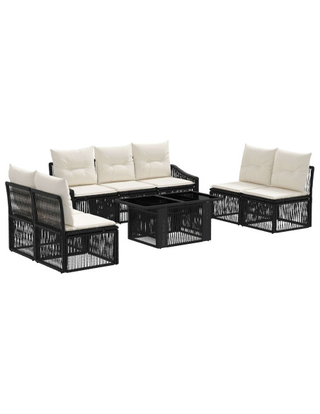 Set Divano da Giardino 8 pz Nero e Bianco Crema polyrattan