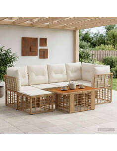 Set Divano da Giardino 7 pz Naturale e Bianco Crema polyrattan