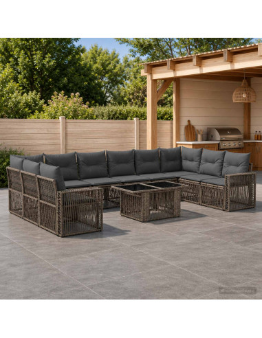 Set Divano da Giardino 11 pz Grigio e Grigio Scuro polyrattan