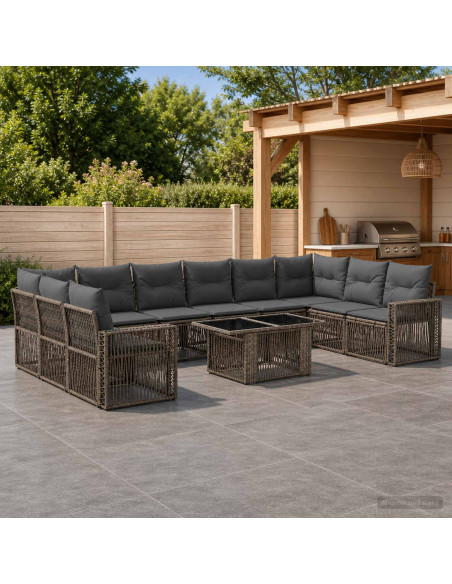Set Divano da Giardino 11 pz Grigio e Grigio Scuro polyrattan