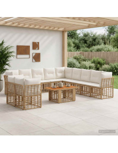 Set Divano da Giardino 12 pz Naturale e Bianco Crema polyrattan