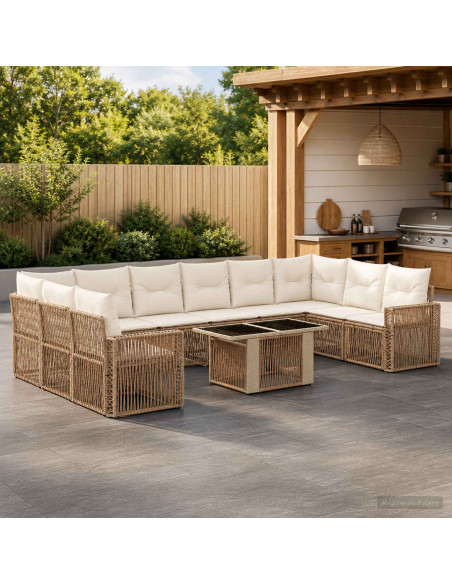 Set Divano da Giardino 11 pz Beige e Bianco Crema polyrattan