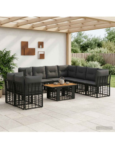 Set Divano da Giardino 10 pz Nero e Grigio scuro polyrattan