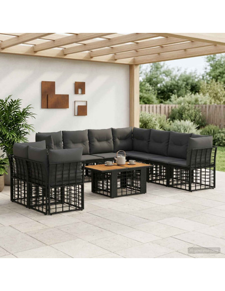 Set Divano da Giardino 10 pz Nero e Grigio scuro polyrattan