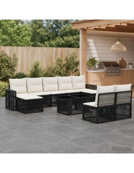 Set Divano da Giardino 10 pz Nero e Bianco Crema polyrattan