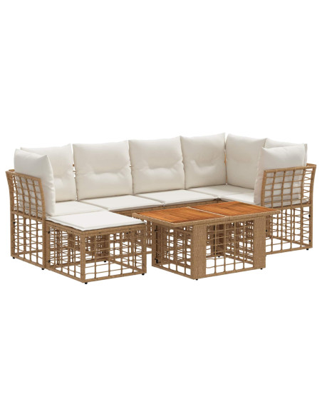Set Divano da Giardino 7 pz Naturale e Bianco Crema polyrattan