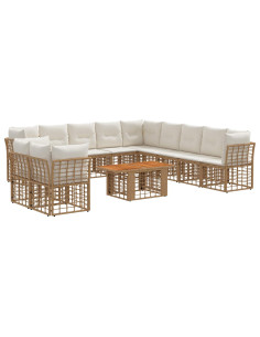 Set Divano da Giardino 12 pz Naturale e Bianco Crema polyrattan 2