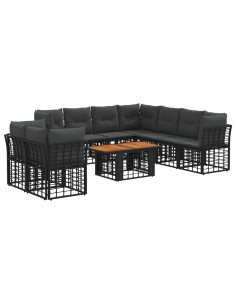 Set Divano da Giardino 10 pz Nero e Grigio scuro polyrattan 2