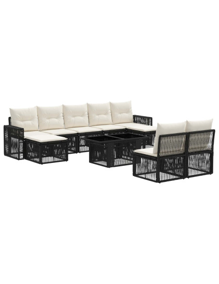Set Divano da Giardino 10 pz Nero e Bianco Crema polyrattan