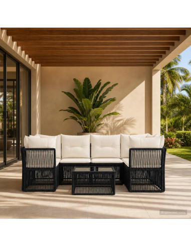 Set Divano da Giardino 7 pz Nero polyrattan