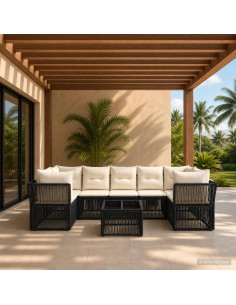 Set Divano da Giardino 8 pz Nero polyrattan