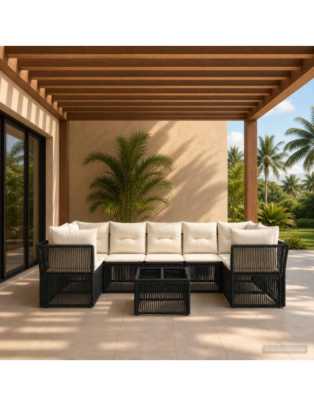 Set Divano da Giardino 8 pz Nero polyrattan