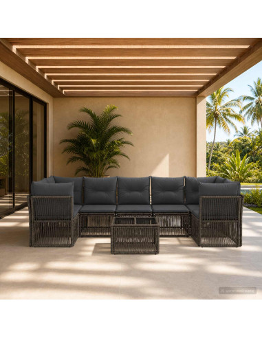 Set Divano da Giardino 8 pz Grigio polyrattan