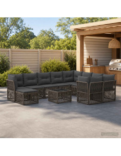 Set Divano da Giardino 11 pz Grigio polyrattan