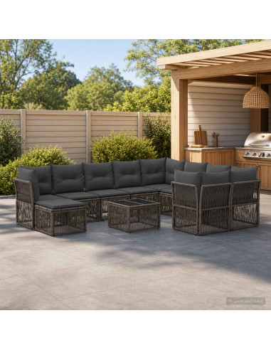 Set Divano da Giardino 11 pz Grigio polyrattan