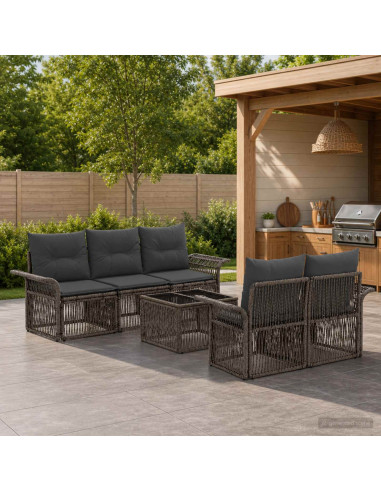 Set Divano da Giardino 6 pz Grigio polyrattan