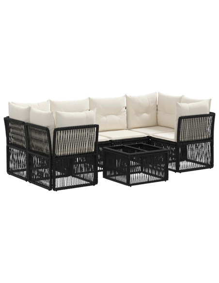 Set Divano da Giardino 7 pz Nero polyrattan