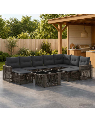 Set Divano da Giardino 10 pz Grigio e Grigio Scuro polyrattan