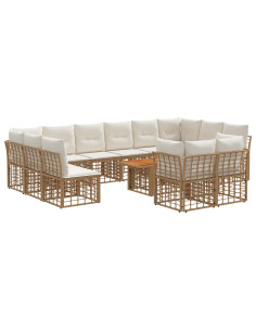 Set Divano da Giardino 13 pz Naturale e Bianco Crema polyrattan 2