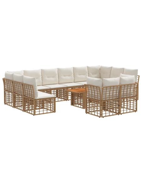 Set Divano da Giardino 13 pz Naturale e Bianco Crema polyrattan