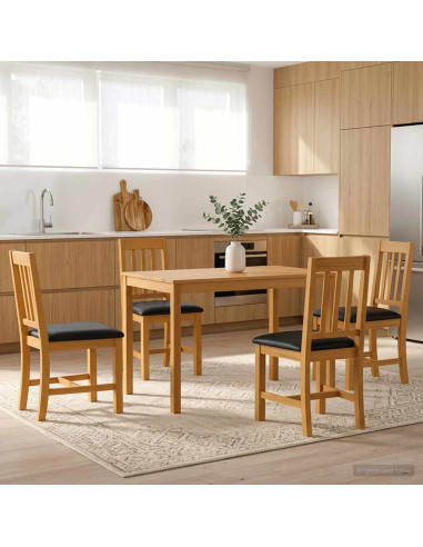 Set da pranzo 5 pz Nero Legno di Quercia Massello