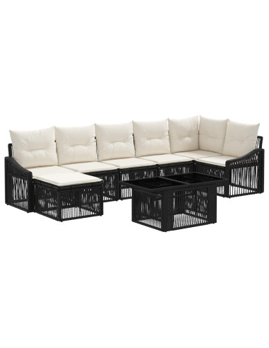 Set Divano da Giardino 8 pz Nero e Bianco Crema polyrattan