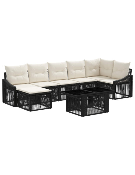 Set Divano da Giardino 8 pz Nero e Bianco Crema polyrattan