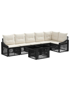 Set Divano da Giardino 7 pz Nero e Bianco Crema polyrattan 2