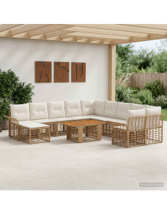 Set Divano da Giardino 12 pz Naturale e Bianco Crema polyrattan
