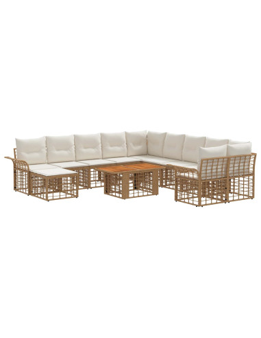 Set Divano da Giardino 12 pz Naturale e Bianco Crema polyrattan