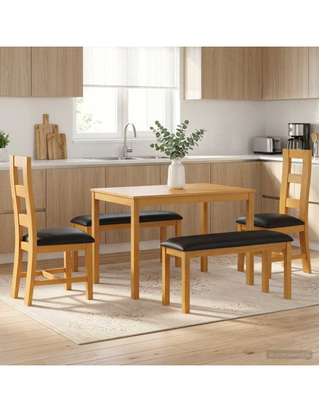 Set da pranzo 5 pz Nero Legno di Quercia Massello