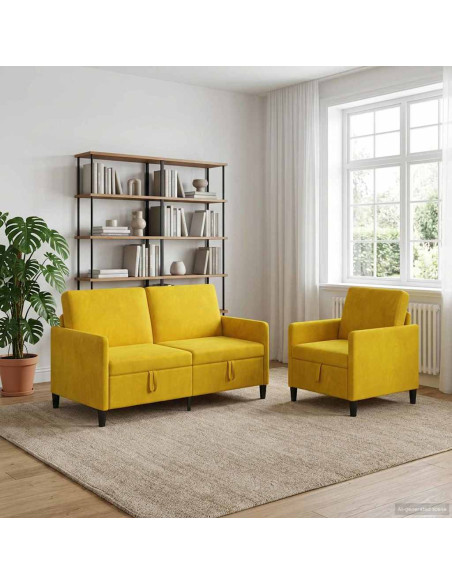 Set di Divani con Storage 2 pz Giallo Poliestere