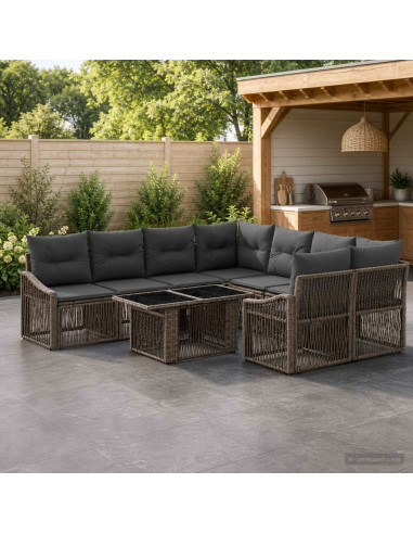 Set Divano da Giardino 9 pz Grigio e Grigio Scuro polyrattan