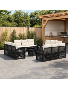 Set Divano da Giardino 13 pz Nero e Bianco Crema polyrattan
