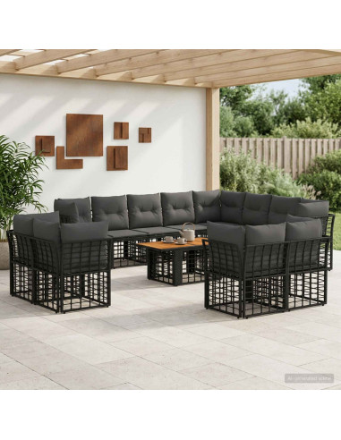 Set Divano da Giardino 13 pz Nero e Grigio scuro polyrattan