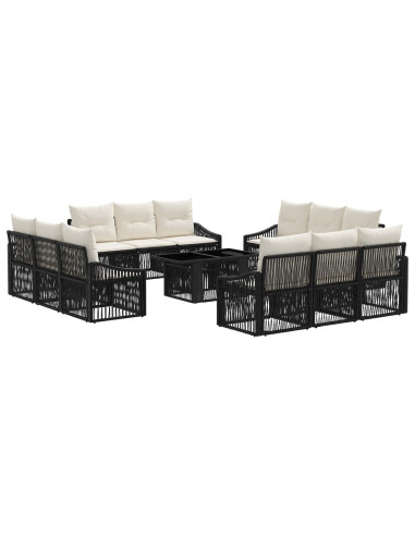 Set Divano da Giardino 13 pz Nero e Bianco Crema polyrattan