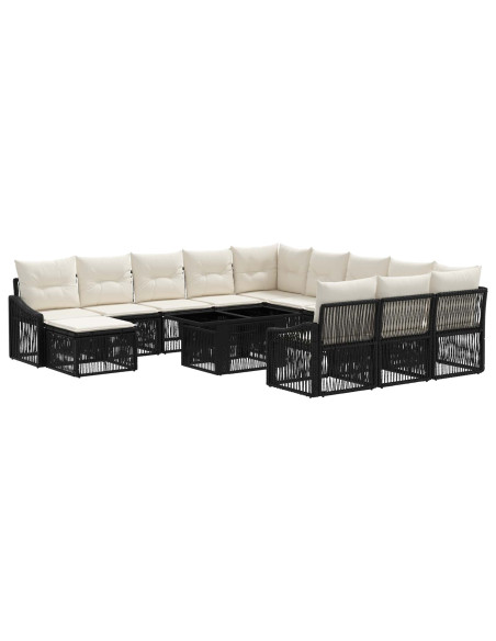 Set Divano da Giardino 13 pz Nero e Bianco Crema polyrattan