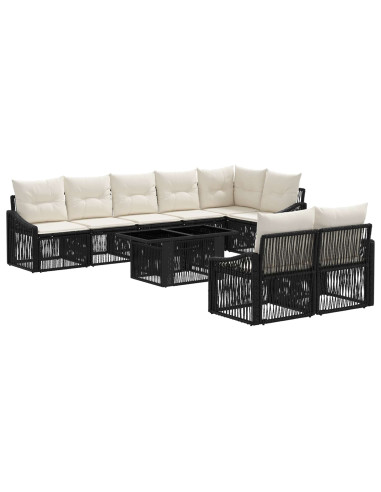 Set Divano da Giardino 9 pz Nero e Bianco Crema polyrattan
