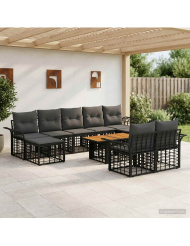 Set Divano da Giardino 10 pz Nero e Grigio scuro polyrattan