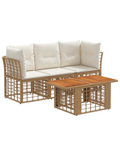 Set Divano da Giardino 4 pz Naturale e Bianco Crema polyrattan 2