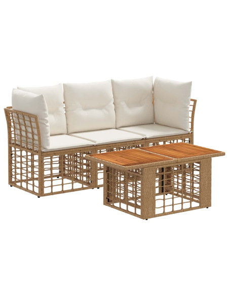 Set Divano da Giardino 4 pz Naturale e Bianco Crema polyrattan