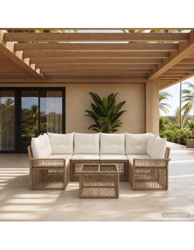 Set Divano da Giardino 7 pz Beige polyrattan