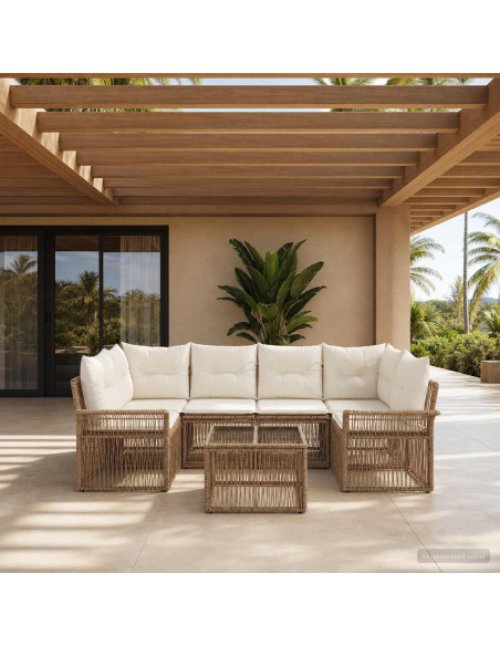 Set Divano da Giardino 7 pz Beige polyrattan