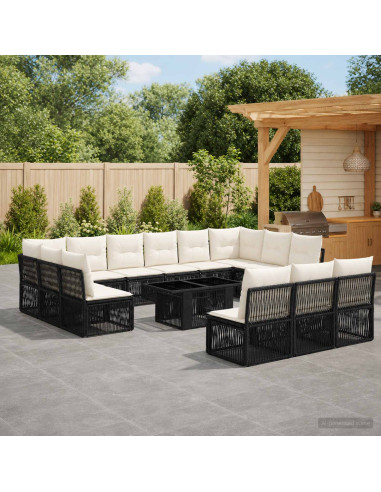 Set Divano da Giardino 14 pz Nero polyrattan