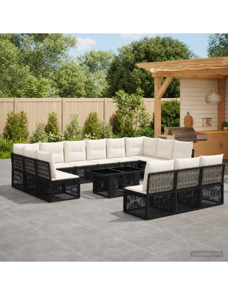 Set Divano da Giardino 14 pz Nero polyrattan