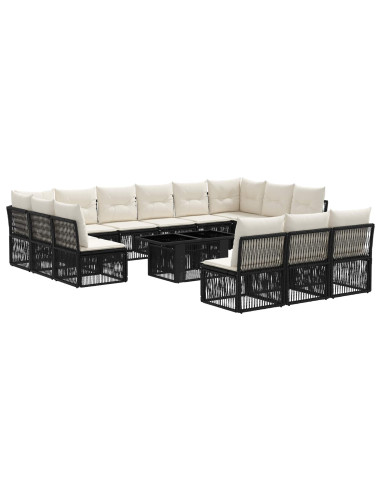 Set Divano da Giardino 14 pz Nero polyrattan